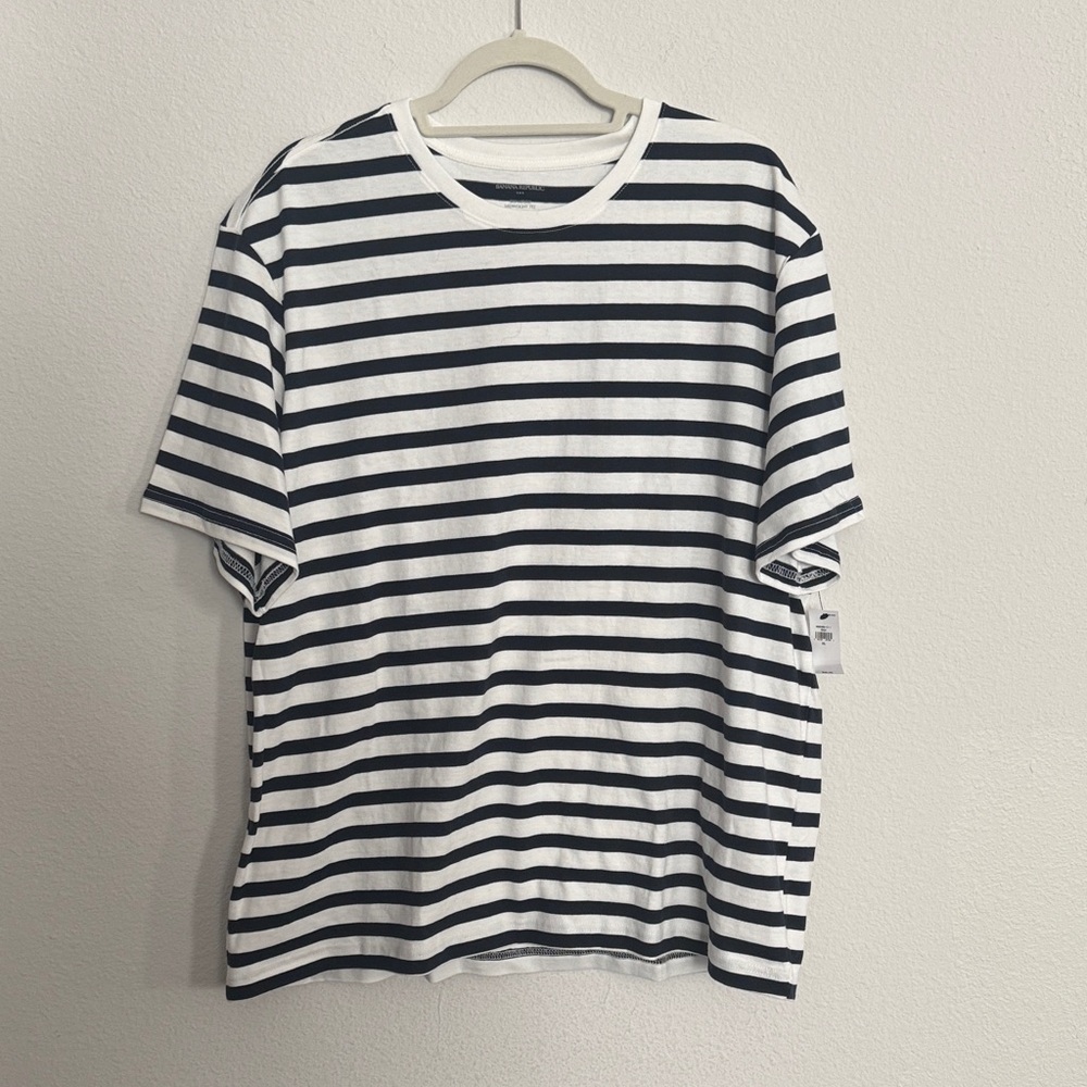Banana Republic Black and White Striped Short Sleeve Tee